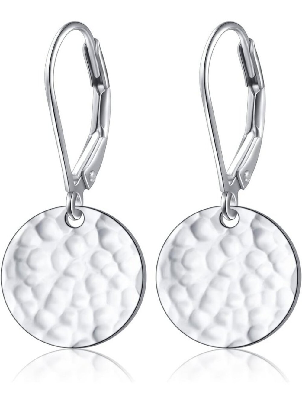 Sterling Silver Dangle Drop Earrings, Flat Circle Design, Elegant Women's